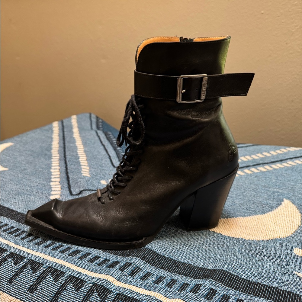 John Fluevog Swordfish Hi Cubist Cupcake Lace-up Ankle Boots - Picture 4 of 11